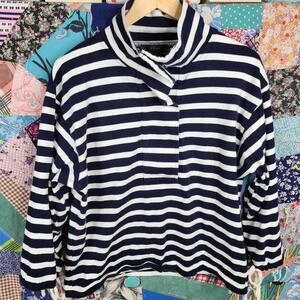 J.Crew Navy and White Striped Knit Pullover Top Medium